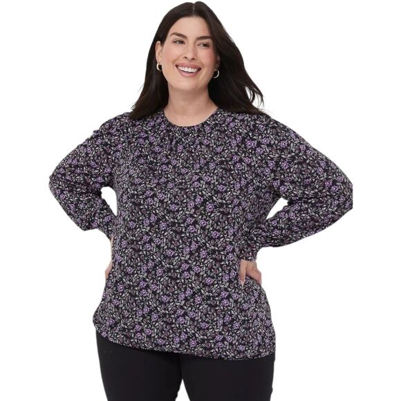 Lane Bryant Floral Relaxed Blouson-Sleeve Banded-Bottom Top Blouse 18/20 - Picture 1 of 10